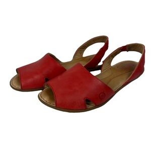 Born Woman's Kibbee Flat Sandals Sz 8M Red Heel Strap Leather